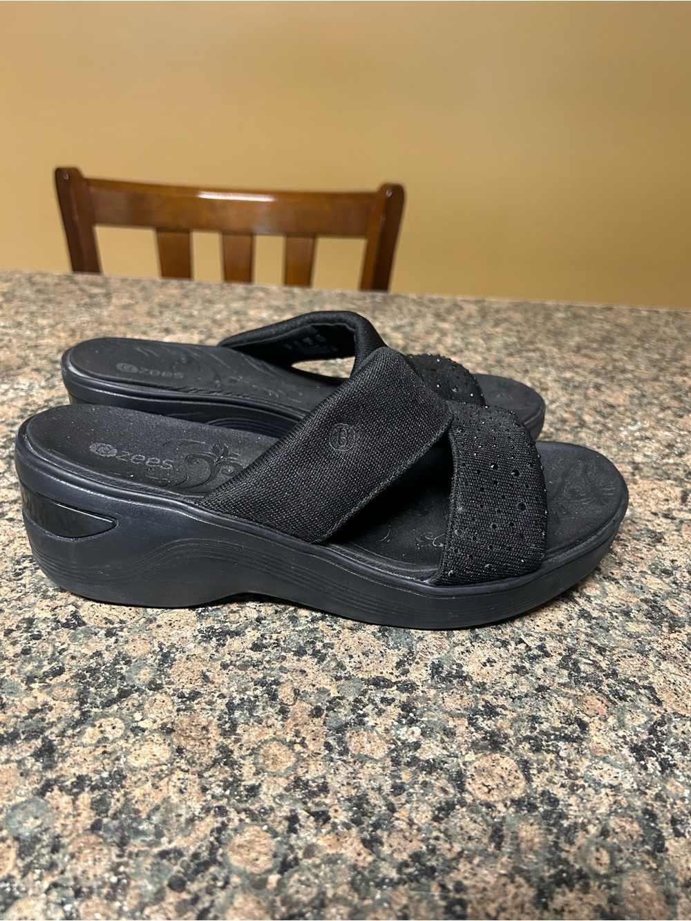 Bzees Dynasty Black Slip-On Wedge Sandals